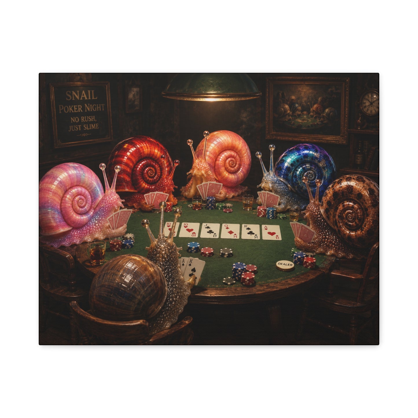 Snails Playing Poker Canvas Wall Art