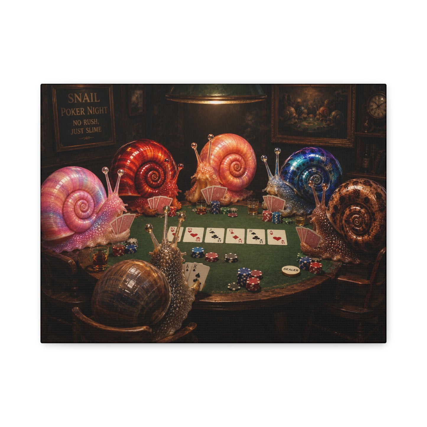 Snails Playing Poker Canvas Wall Art