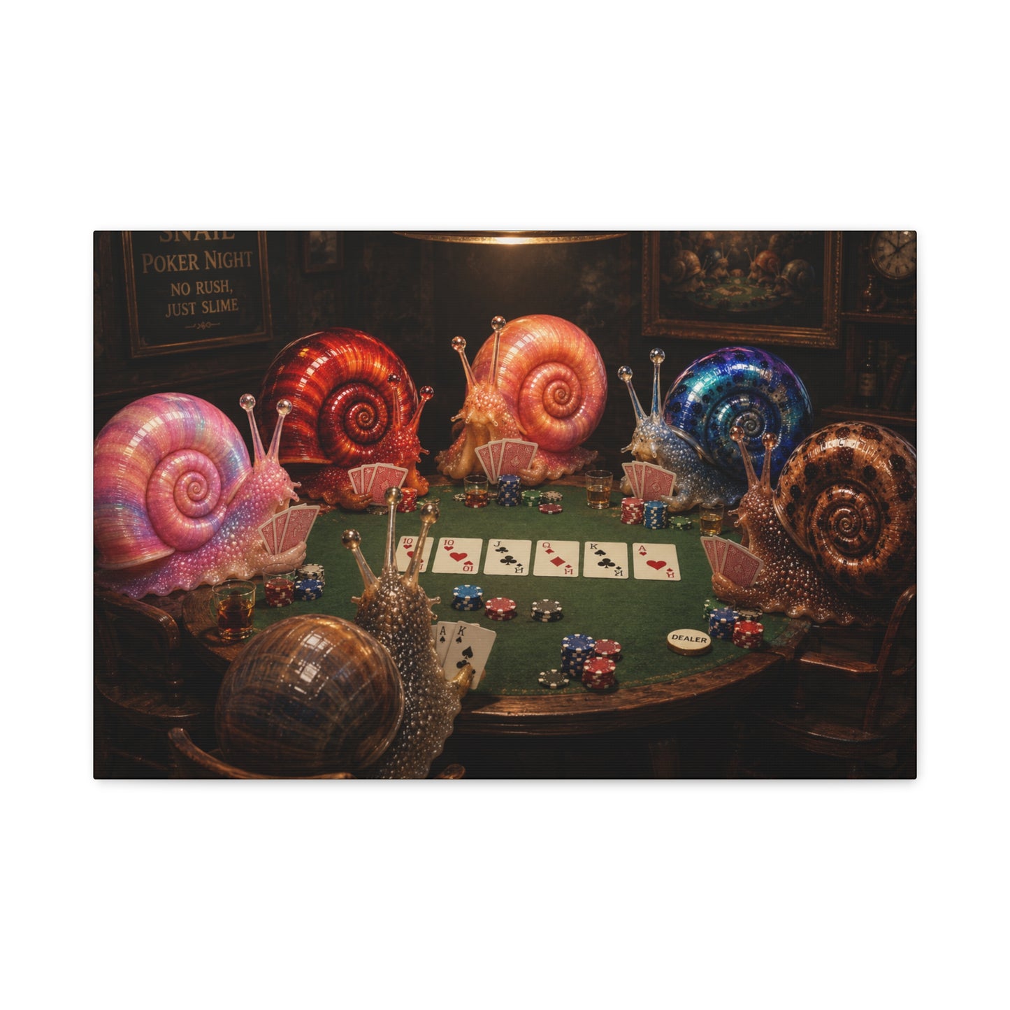 Snails Playing Poker Canvas Wall Art