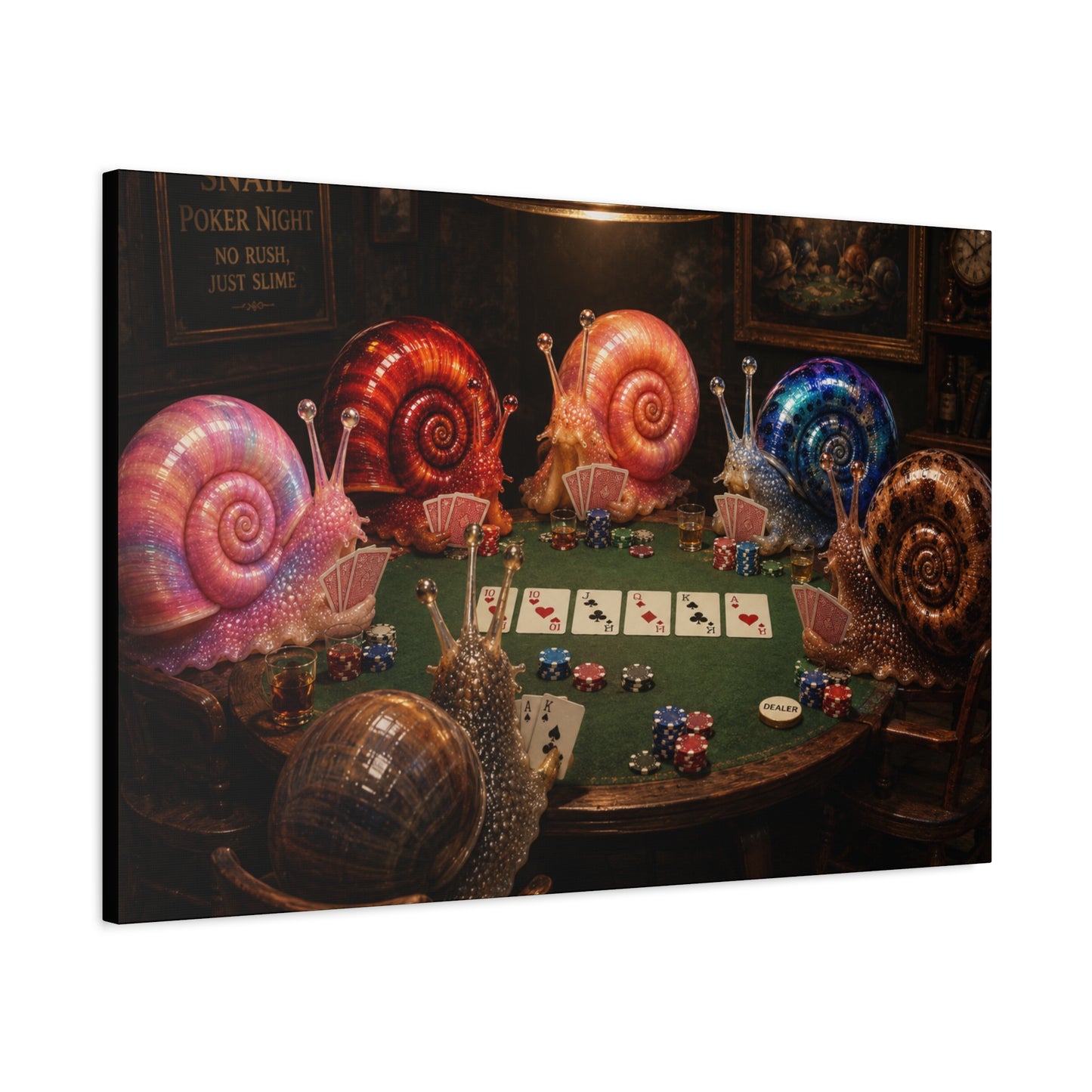 Snails Playing Poker Canvas Wall Art