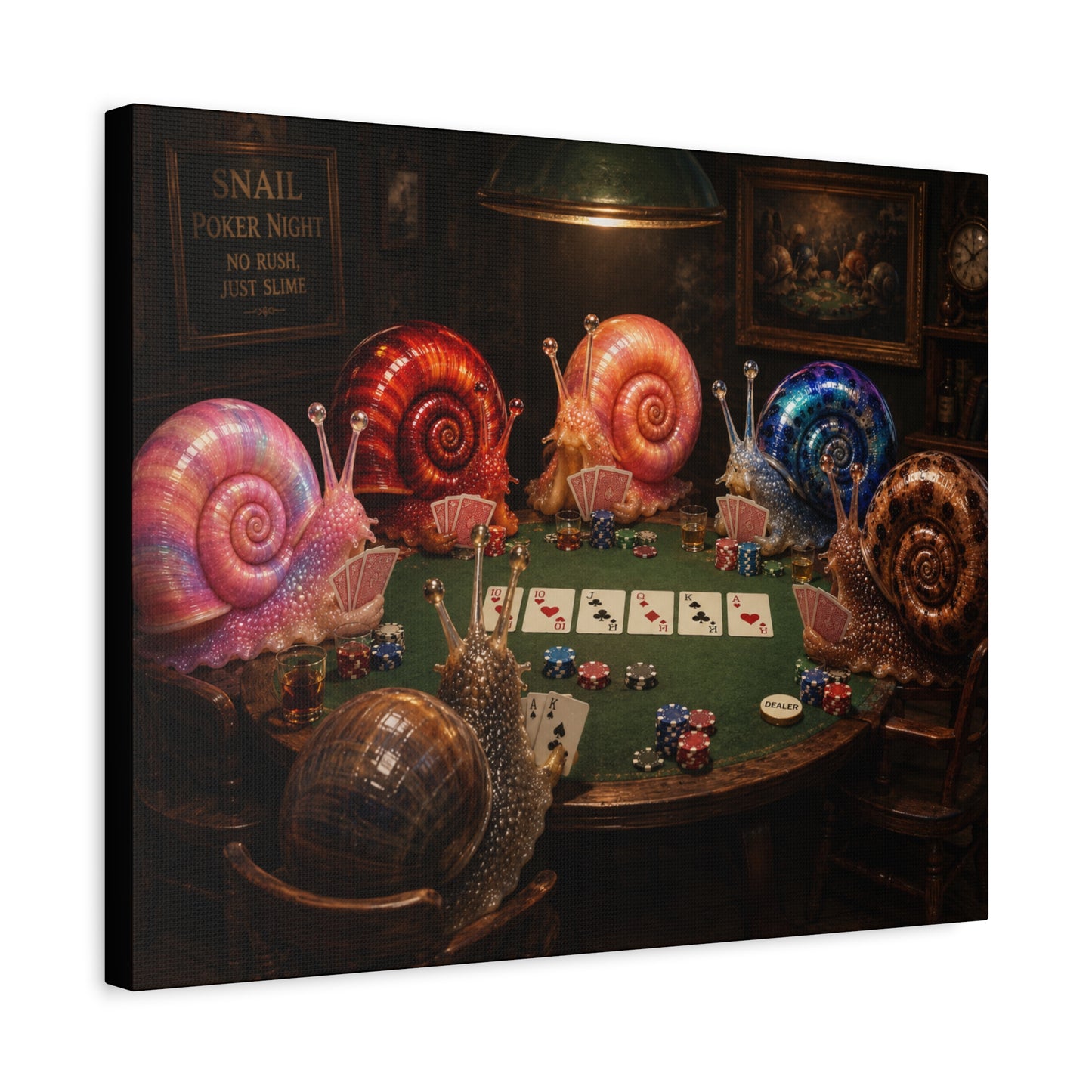 Snails Playing Poker Canvas Wall Art