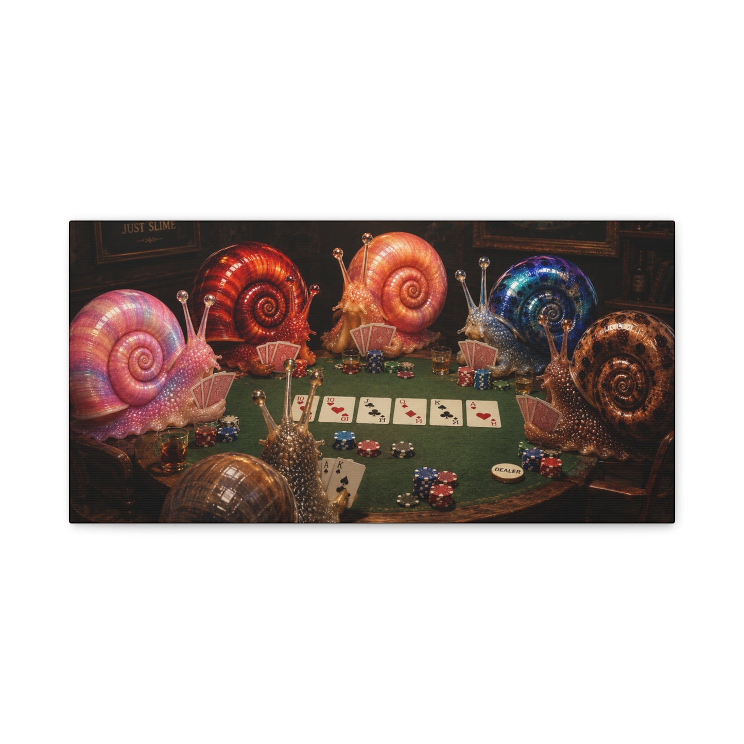Snails Playing Poker Canvas Wall Art