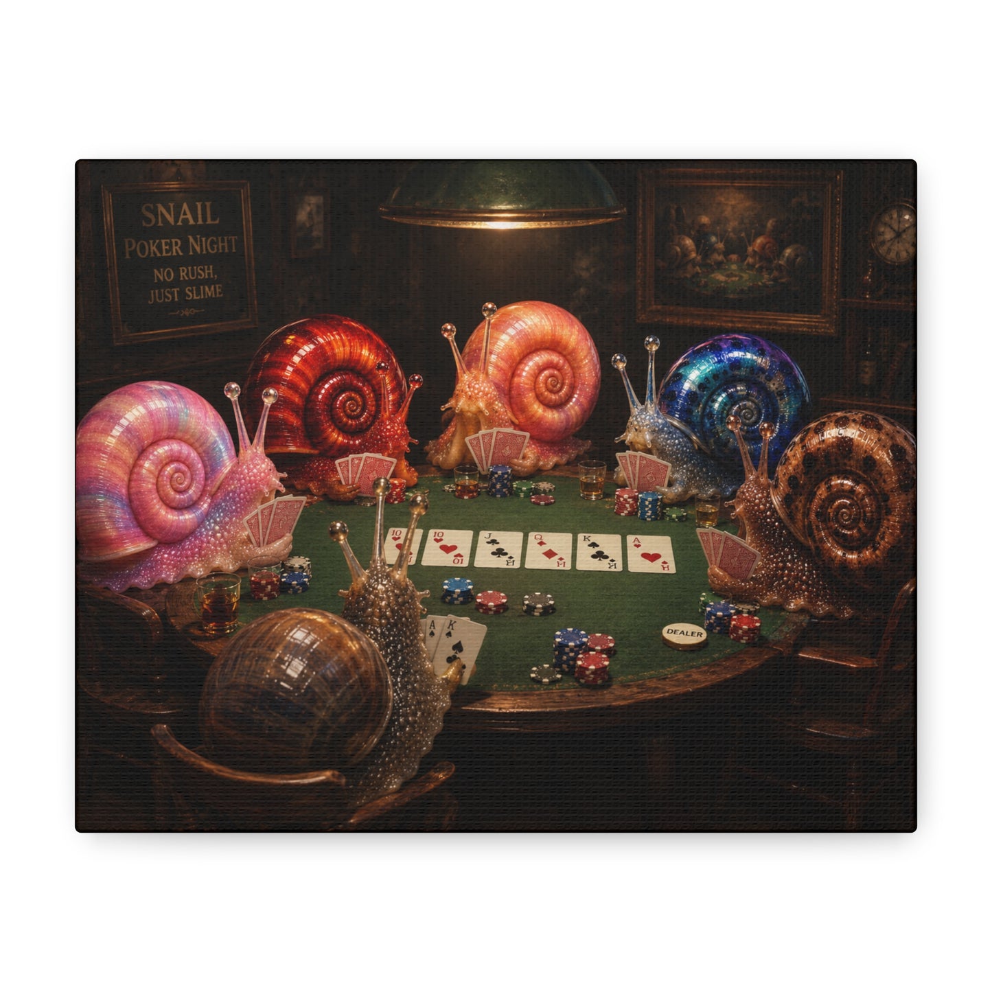 Snails Playing Poker Canvas Wall Art
