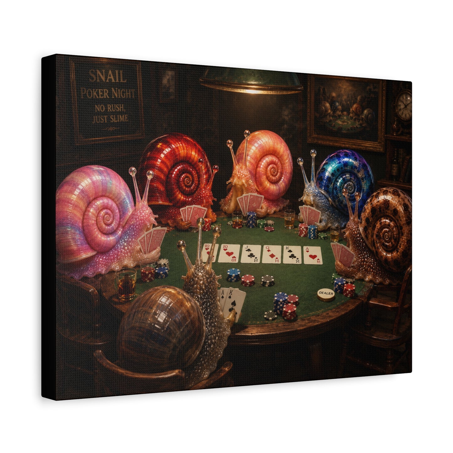 Snails Playing Poker Canvas Wall Art