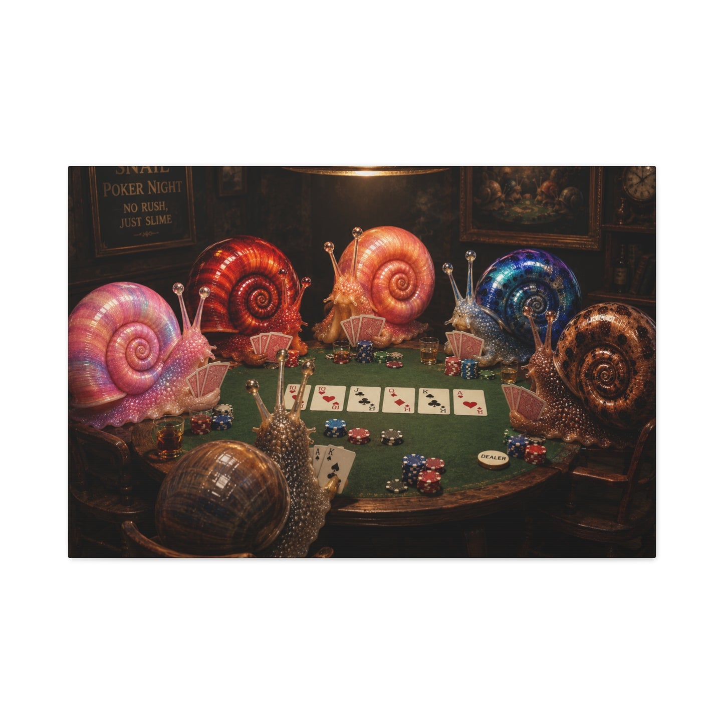 Snails Playing Poker Canvas Wall Art