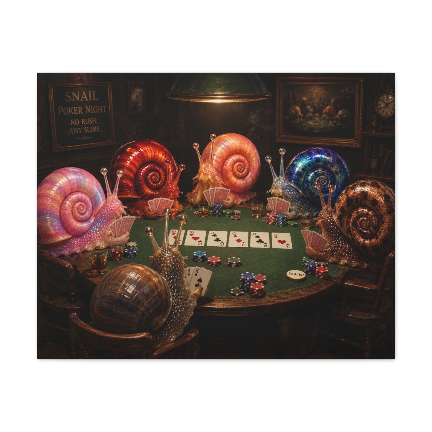 Snails Playing Poker Canvas Wall Art