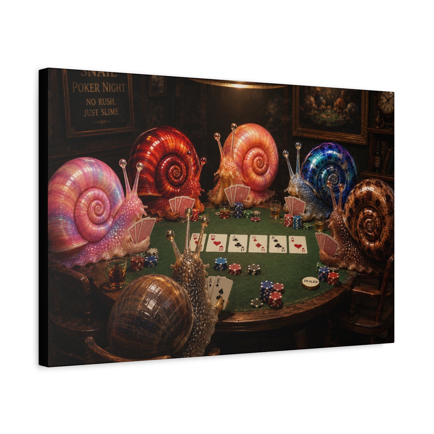 Snails Playing Poker Canvas Wall Art